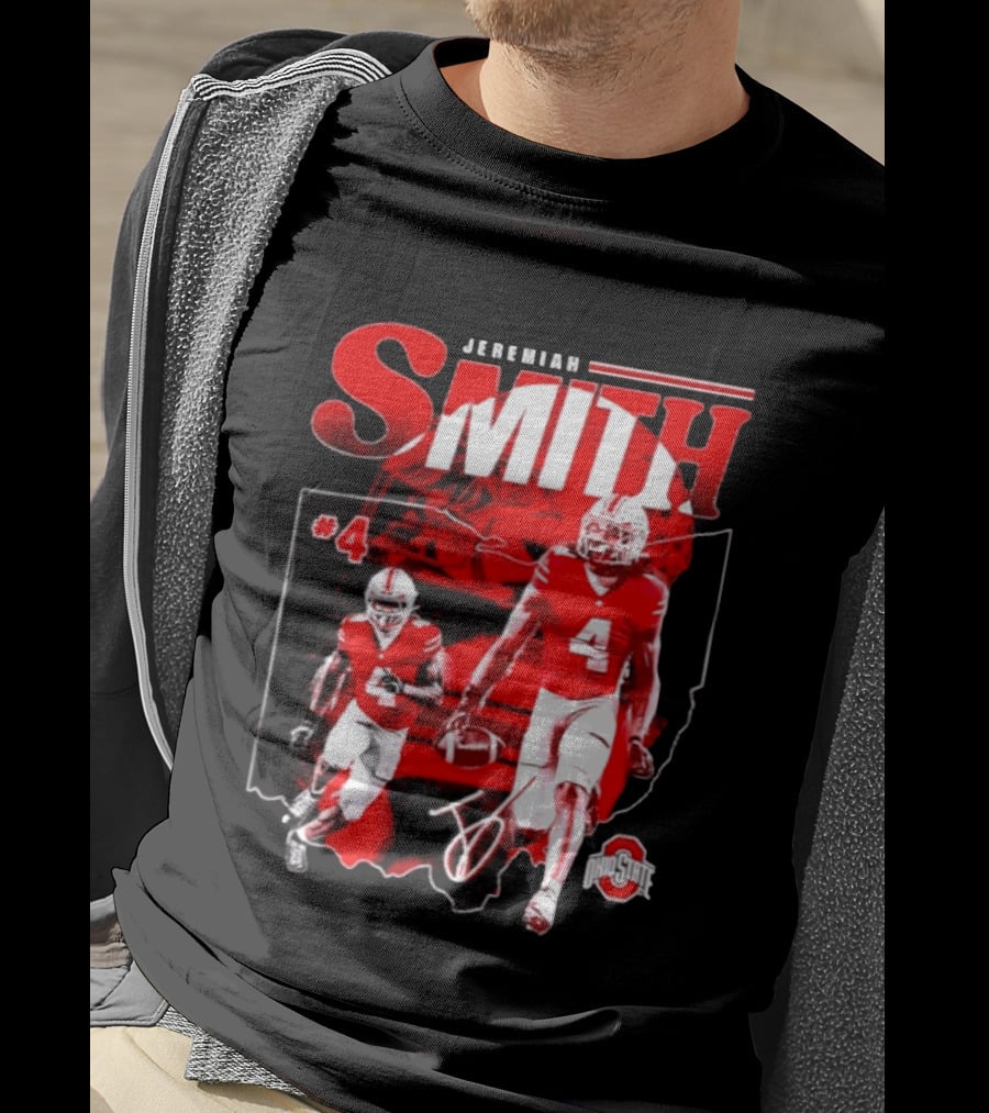 Jeremiah Smith #4 Ohio State Buckeyes Football NCAA Player Ohio Map T-Shirt