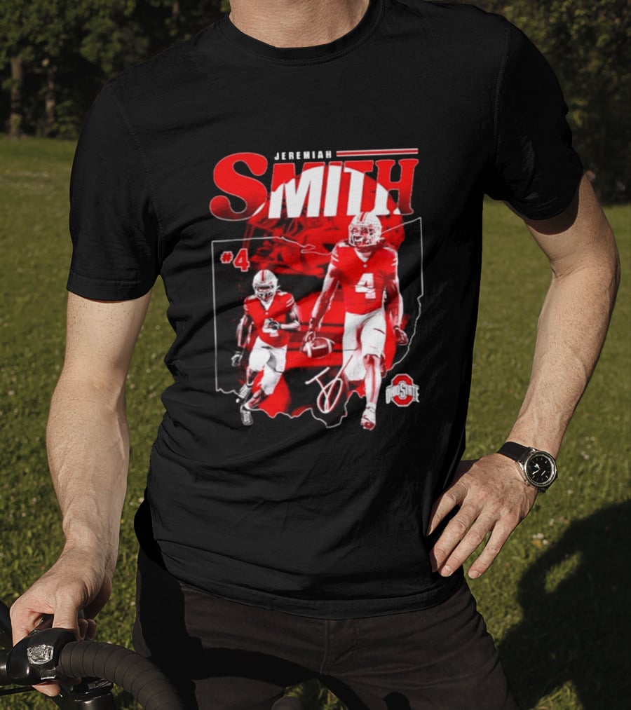 Jeremiah Smith #4 Ohio State Buckeyes Football NCAA Player Ohio Map T-Shirt