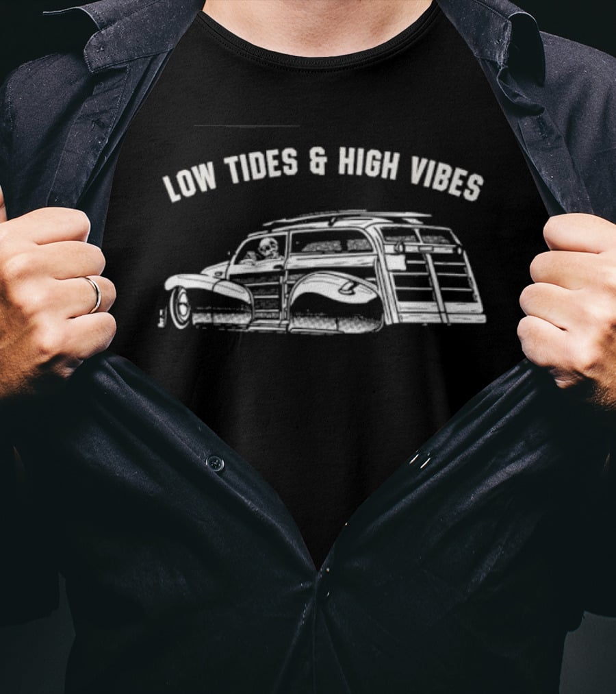 Low Tides And High Vibes Surfing Car Beach Adventure T-Shirt