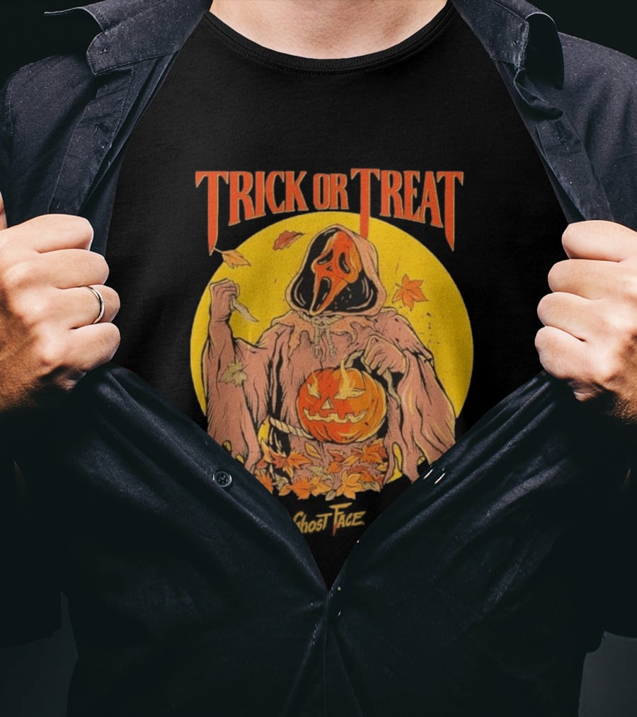 Trick Or Treat Ghost Face Pumpkin Cavity Colors Halloween T-Shirt