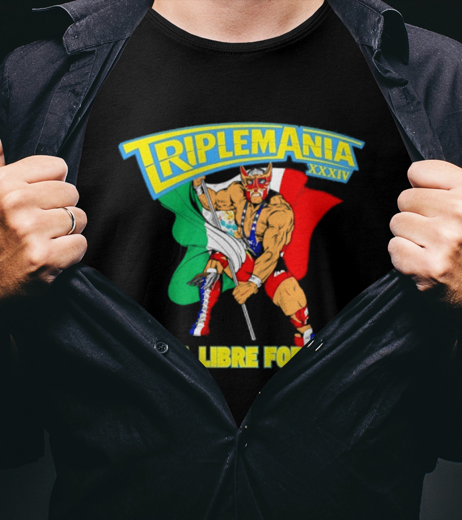 Triplemania XXXIV Lucha Libre Forever Wrestler Mexican Flag T-Shirt