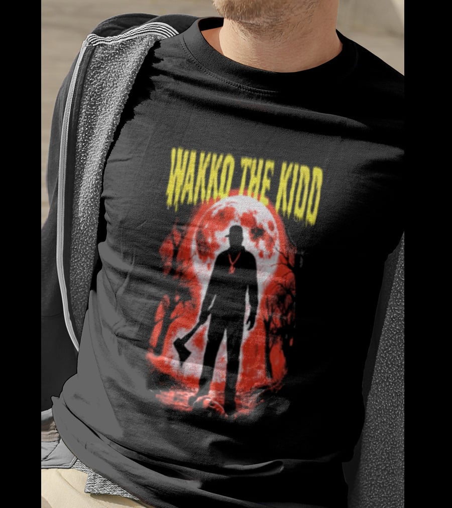 Wakko The Kidd Swing The Hatchet Red Moon Silhouette Charcoal Grey T-Shirt