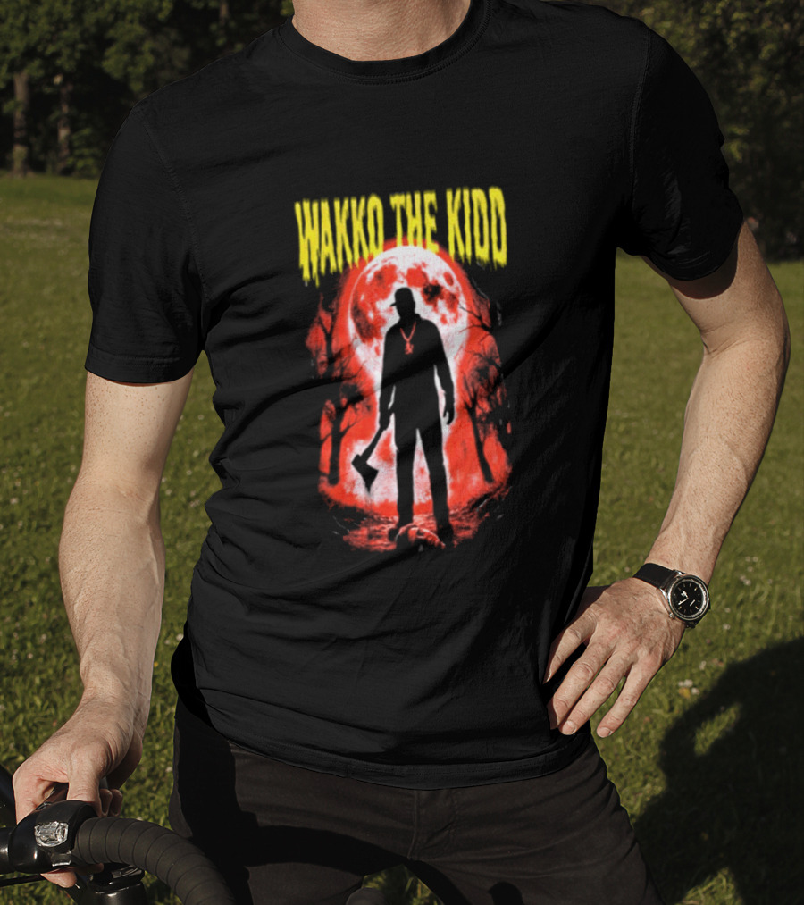 Wakko The Kidd Swing The Hatchet Red Moon Silhouette Charcoal Grey T-Shirt