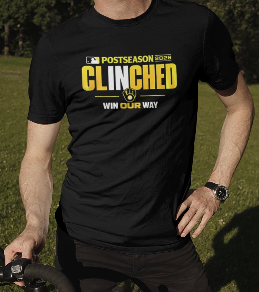 MLB Postseason 2026 Clinched Win Our Way Milwaukee Brewers Stadium Skyline T-Shirt