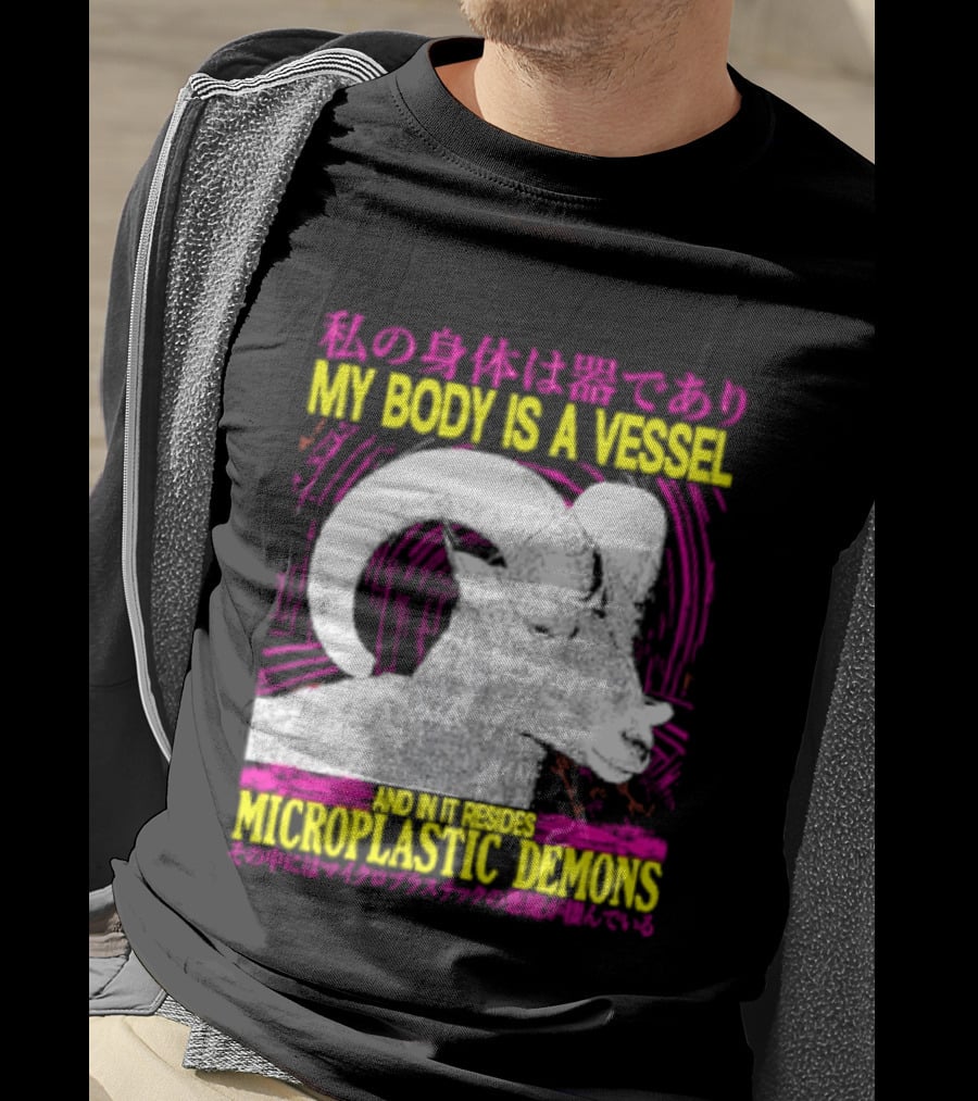 My Body Is A Vessel Microplastic Demons Ram Vintage Japanese Text Aesthetic T-Shirt