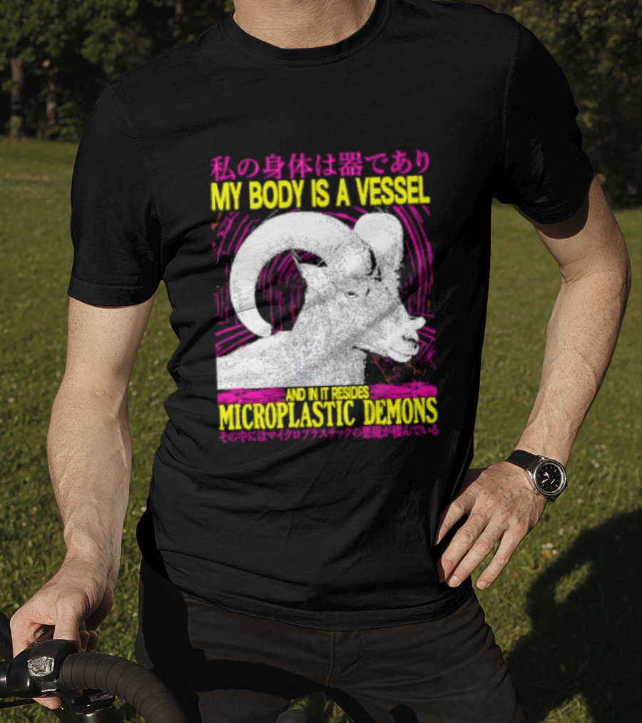 My Body Is A Vessel Microplastic Demons Ram Vintage Japanese Text Aesthetic T-Shirt