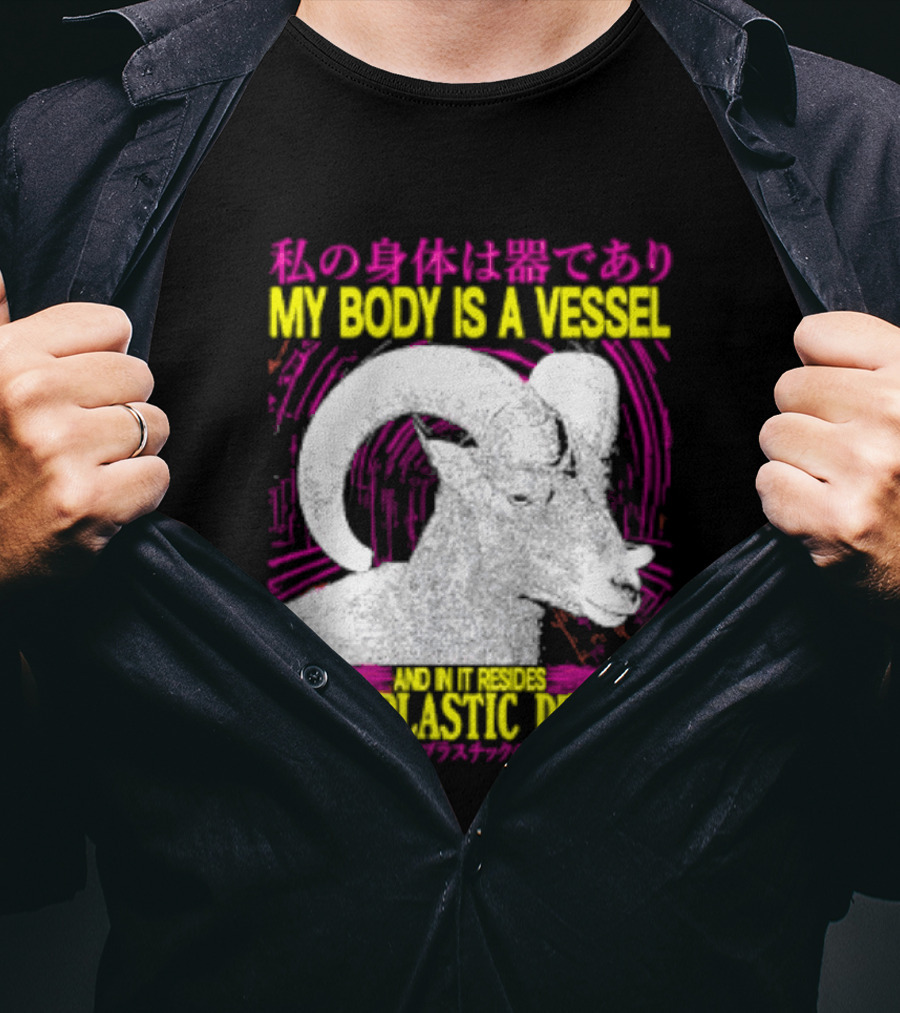 My Body Is A Vessel Microplastic Demons Ram Vintage Japanese Text Aesthetic T-Shirt