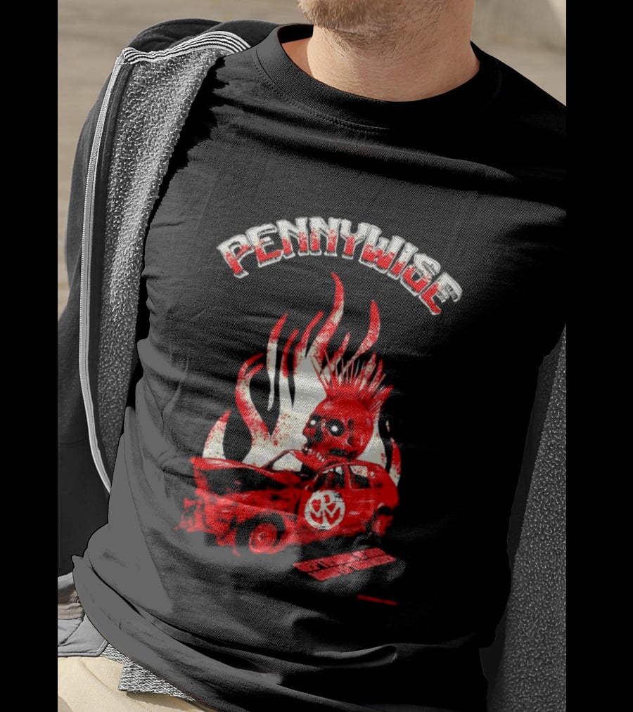 Pennywise Punk Rock Skull Flames Car Warped Tour T-Shirt