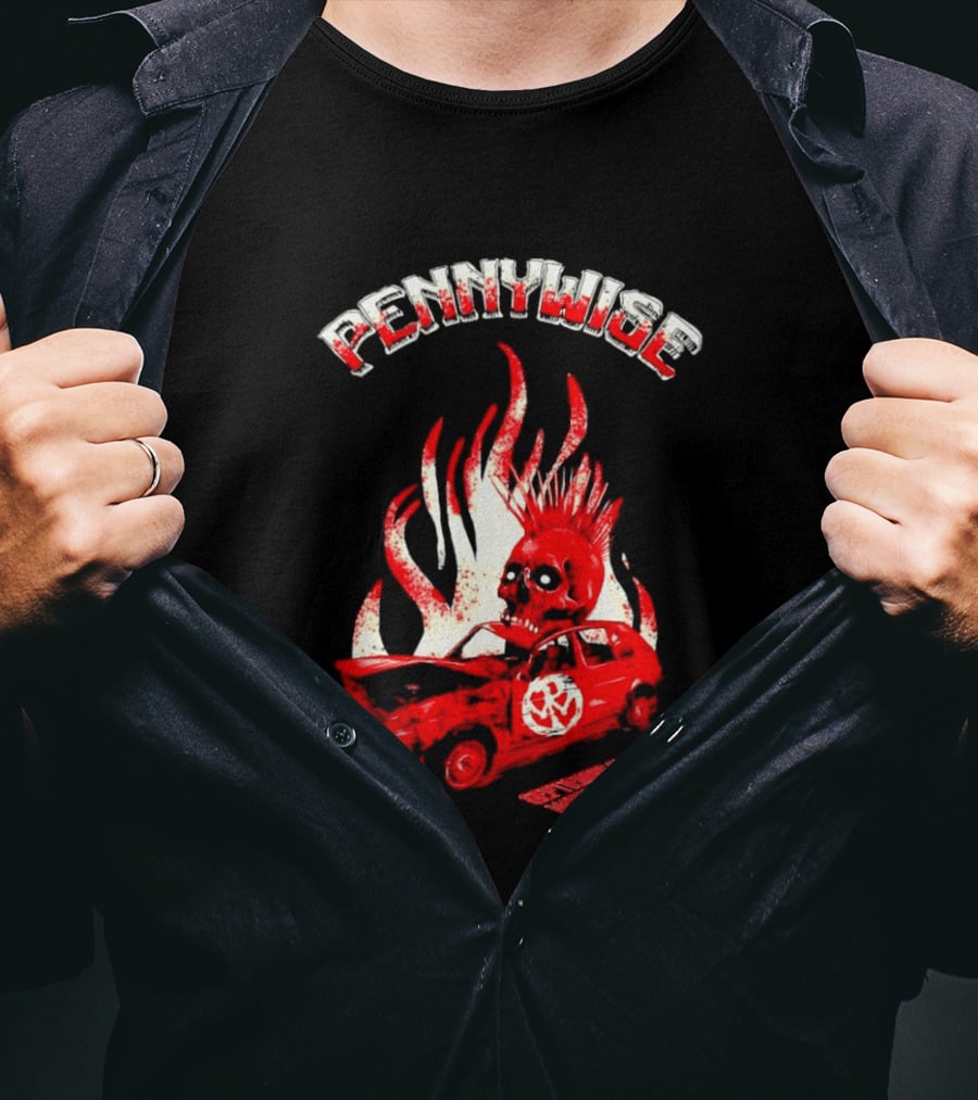 Pennywise Punk Rock Skull Flames Car Warped Tour T-Shirt