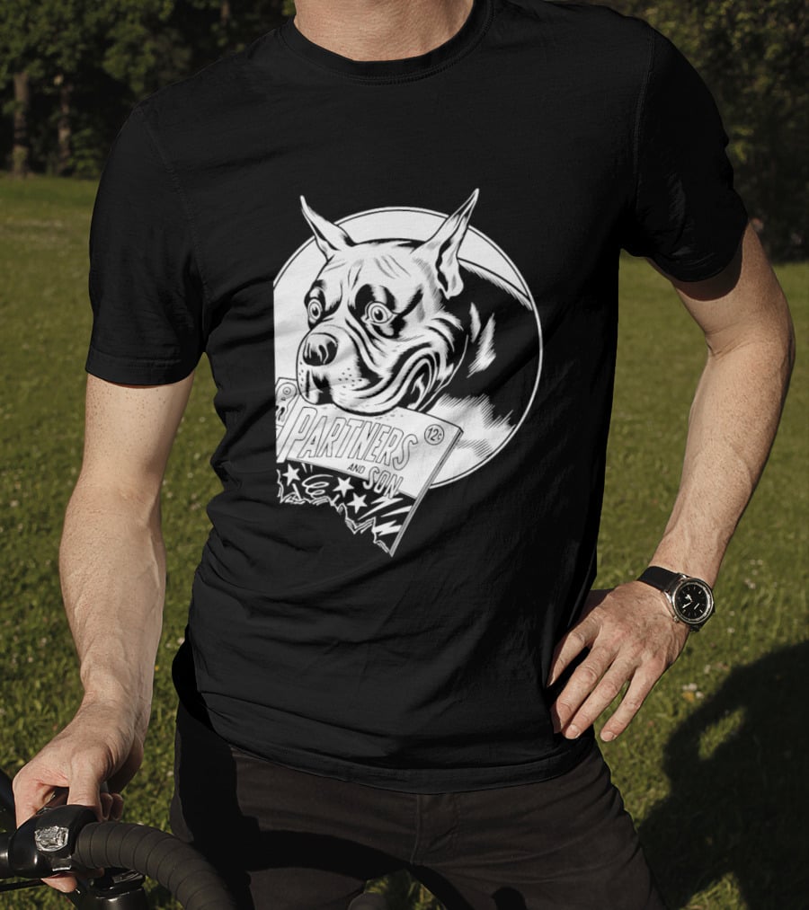 Pitbull Dog Comic Book With Biting Graphic And Stars T-Shirt