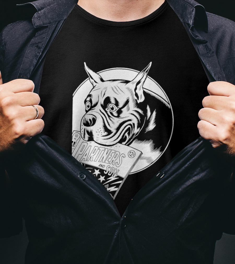 Pitbull Dog Comic Book With Biting Graphic And Stars T-Shirt