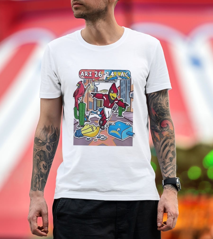 Arizona Cardinals Vs Los Angeles Chargers Corndoggy Sports Doodle Game Day ARI 26 14 LAC T-Shirt