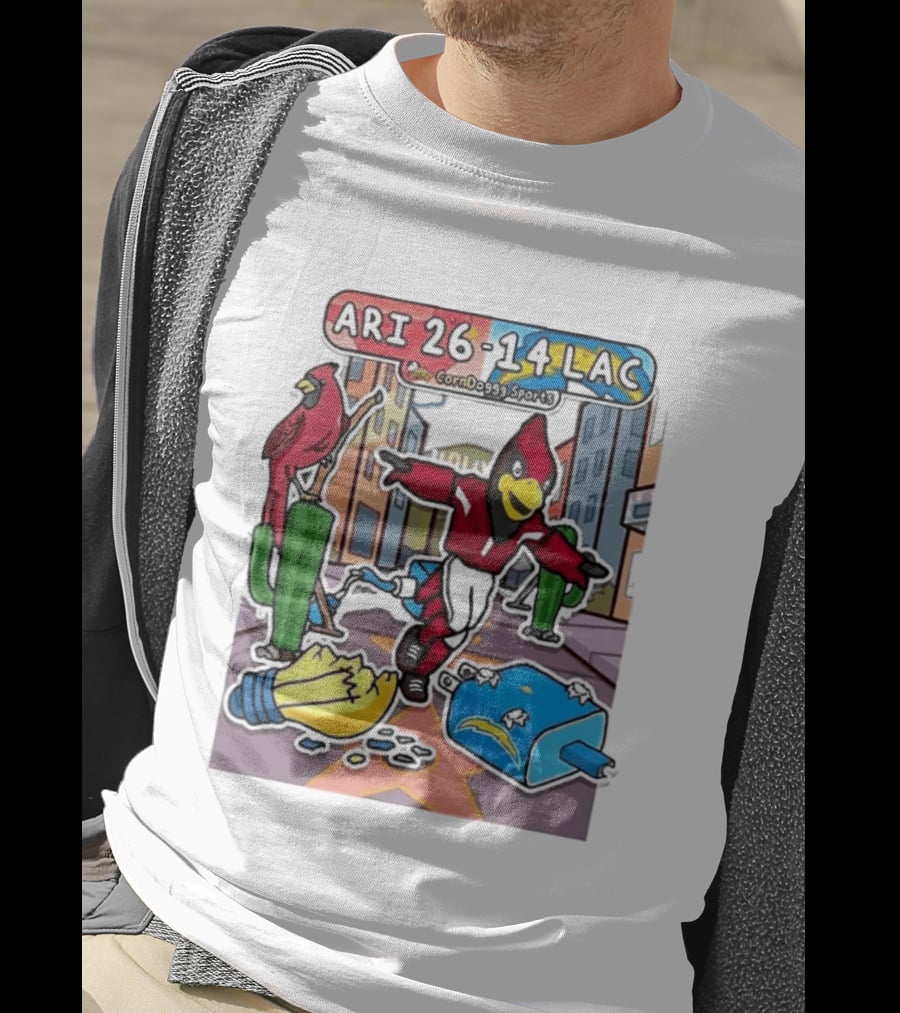 Arizona Cardinals Vs Los Angeles Chargers Corndoggy Sports Doodle Game Day ARI 26 14 LAC T-Shirt