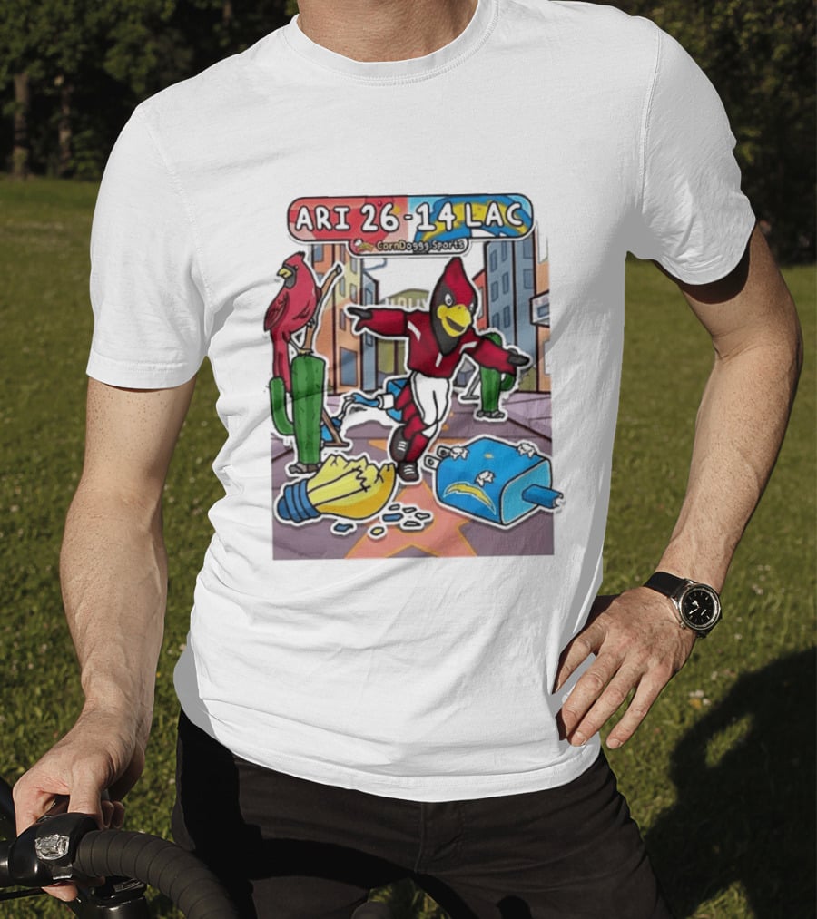 Arizona Cardinals Vs Los Angeles Chargers Corndoggy Sports Doodle Game Day ARI 26 14 LAC T-Shirt