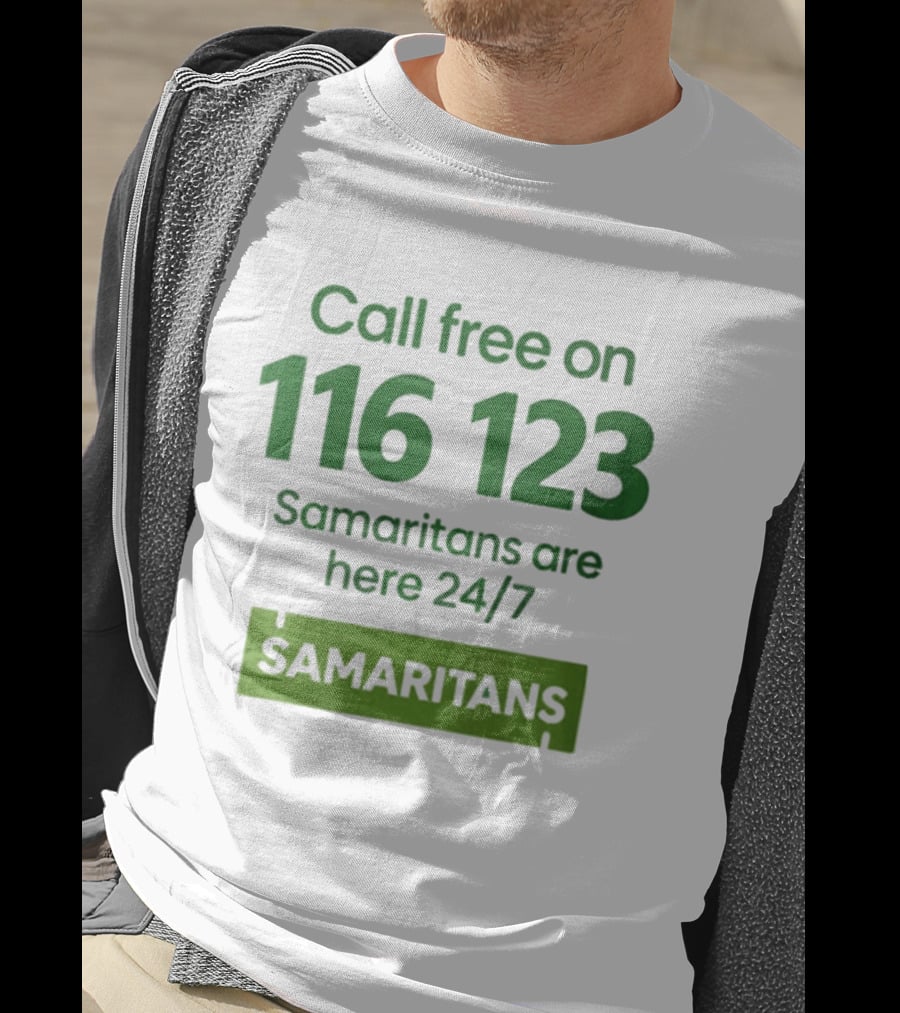 Aston Villa Together Against Suicide Samaritans 116 123 Call Free 24/7 T-Shirt
