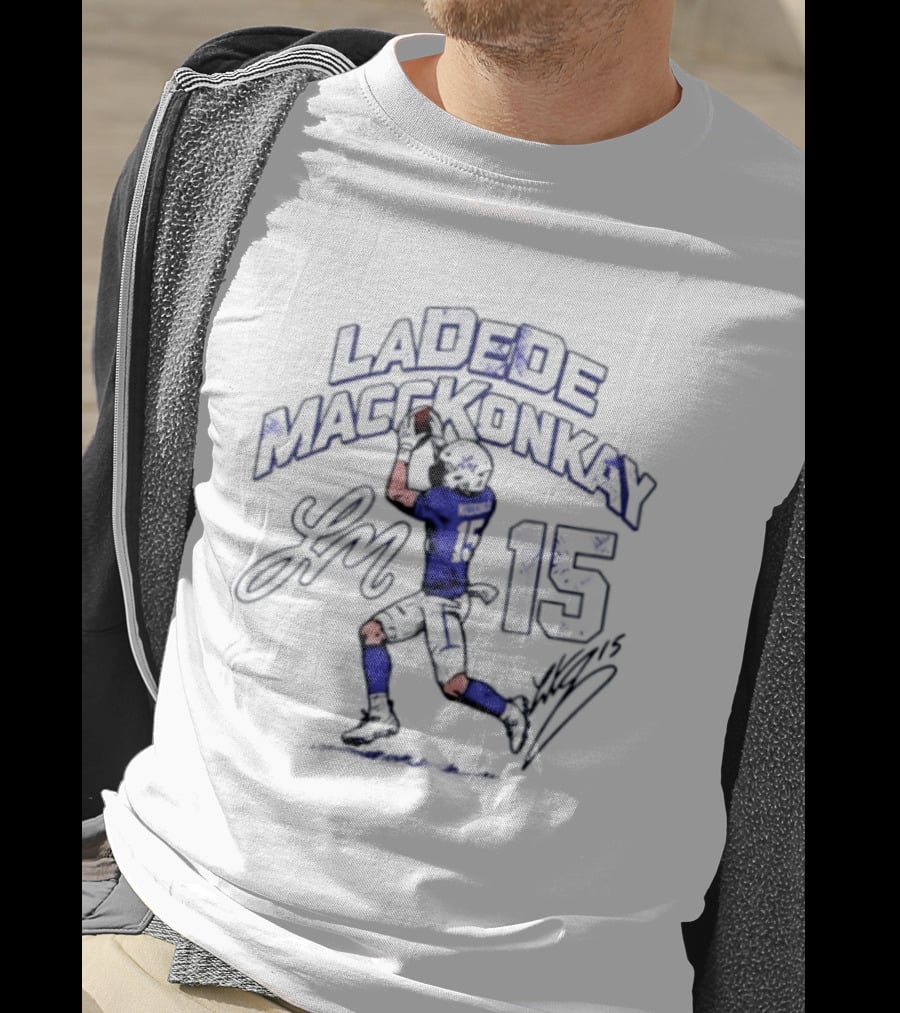 Ladd McConkey 15 Los Angeles Chargers Player Signature And Action Pose T-Shirt