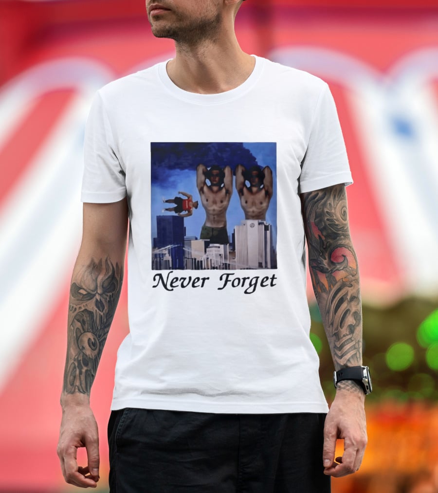 Never Forget 9 11 Internet Meme Edgy Humor Floating Character Twin Towers T-Shirt