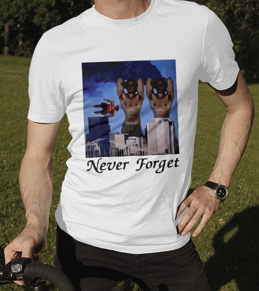Never Forget 9 11 Internet Meme Edgy Humor Floating Character Twin Towers T-Shirt