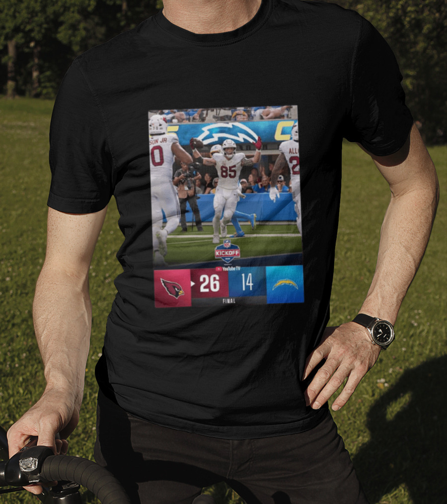 Arizona Cardinals 26 Vs Los Angeles Chargers 14 NFL Kickoff Final Score T-Shirt