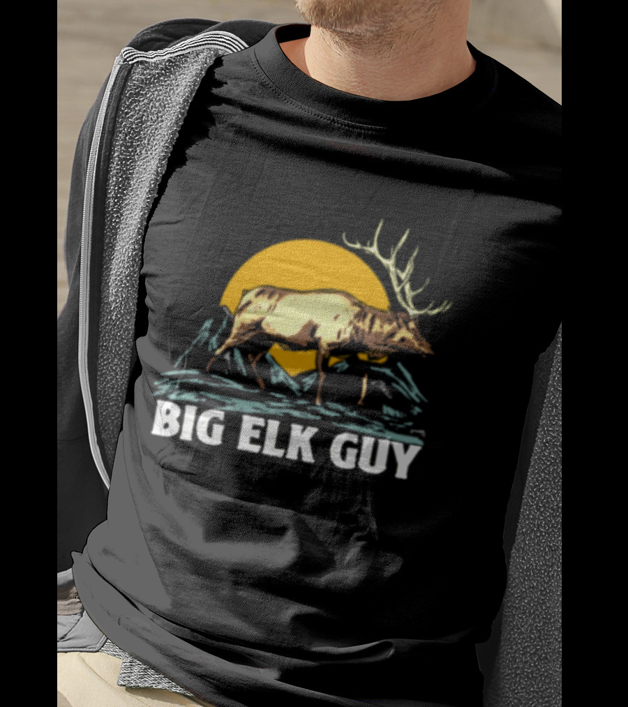 Big Hunting Guy Store Big Elk Guy Hunting Hat Elk Mountain Sun Scene T-Shirt