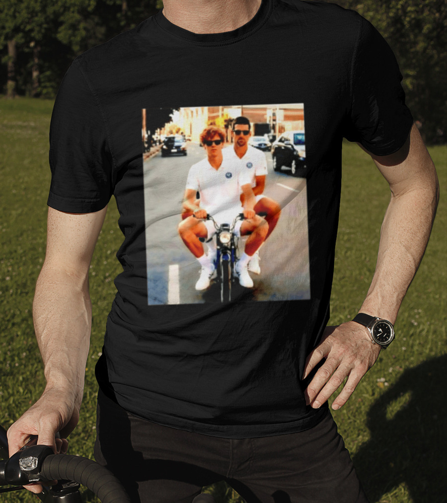Jannik Sinner Novak Djokovic 2026 Motorcycle Ride Tennis Stars T-Shirt