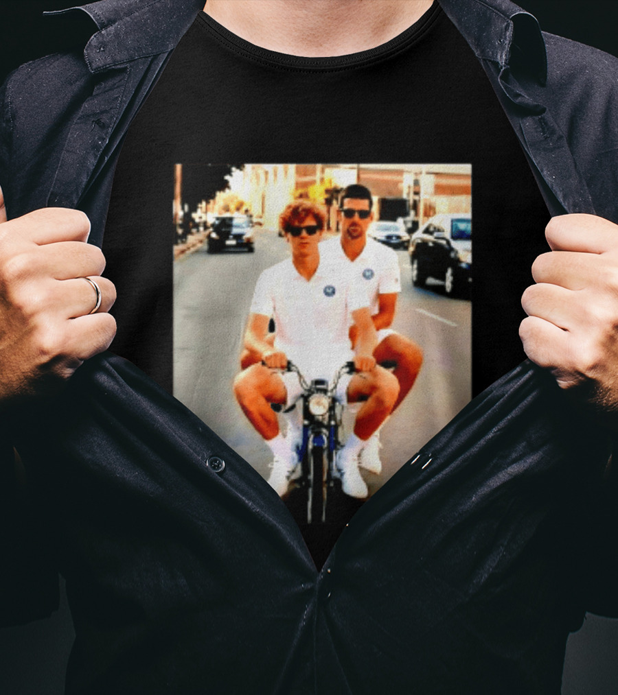 Jannik Sinner Novak Djokovic 2026 Motorcycle Ride Tennis Stars T-Shirt