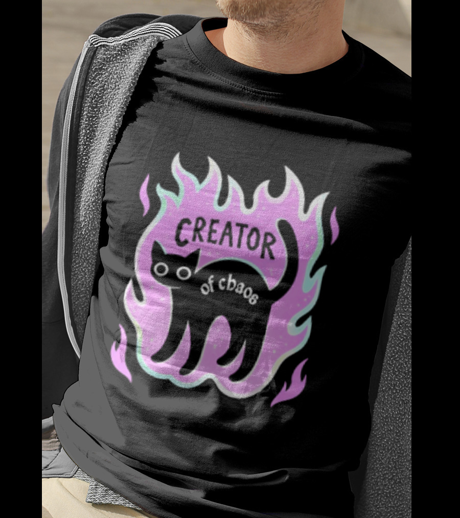 Creator Of Chaos Black Cat Witchy Purple Flame T-Shirt