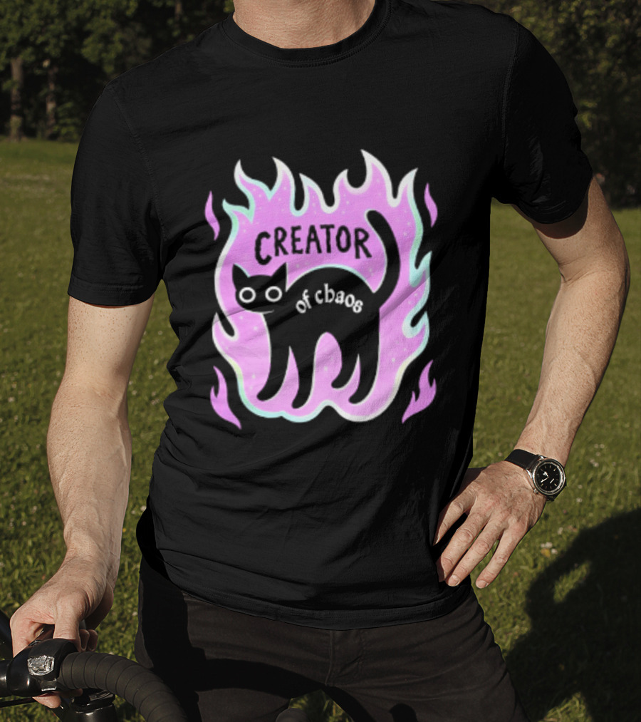 Creator Of Chaos Black Cat Witchy Purple Flame T-Shirt