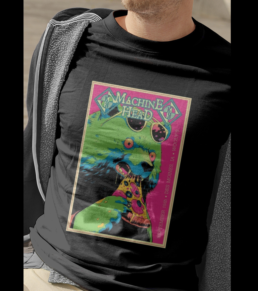 Machine Head Des Moines IA September 15 2026 Wooly's Bear Eating Pizza T-Shirt