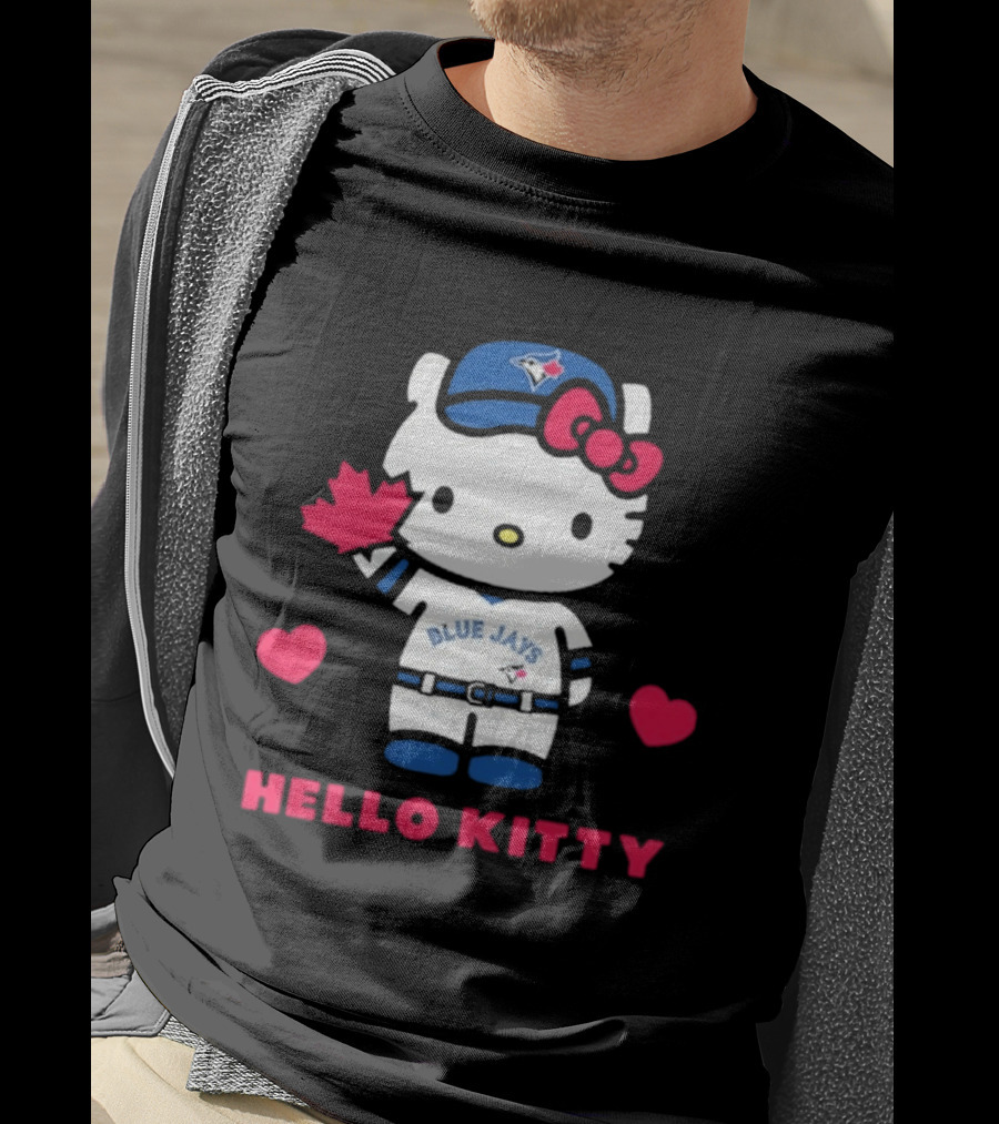 Hello Kitty Blue Jays 2026 With Maple Leaf And Hearts T-Shirt