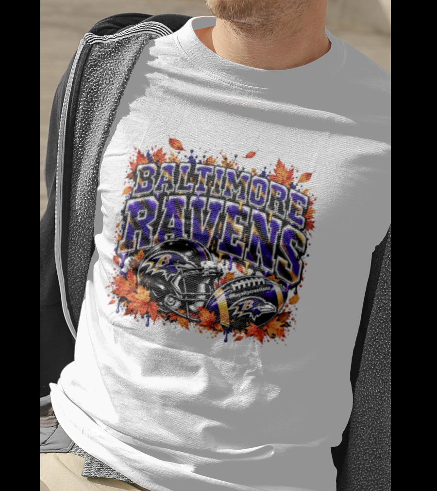 Baltimore Ravens Football Helmet Leaves Halloween 2026 T-Shirt