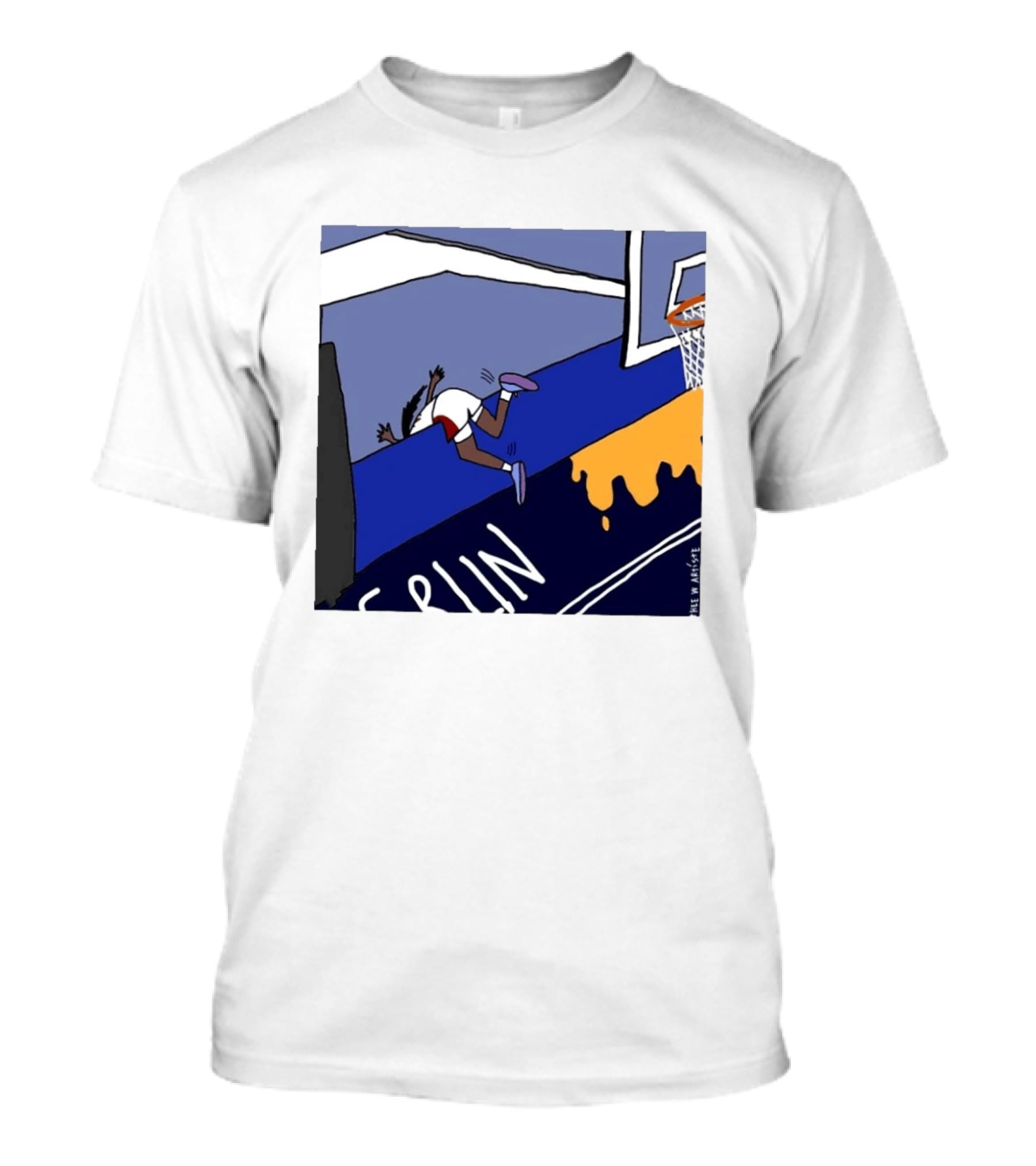 Basketball Player Diving Off Court Cartoon NBA Fan Art By Reuben Armstrong T-Shirt