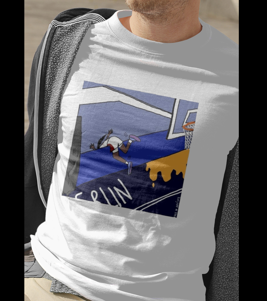 Basketball Player Diving Off Court Cartoon NBA Fan Art By Reuben Armstrong T-Shirt