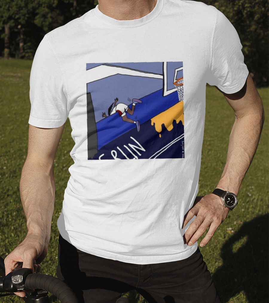 Basketball Player Diving Off Court Cartoon NBA Fan Art By Reuben Armstrong T-Shirt