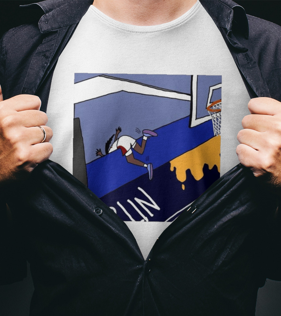 Basketball Player Diving Off Court Cartoon NBA Fan Art By Reuben Armstrong T-Shirt