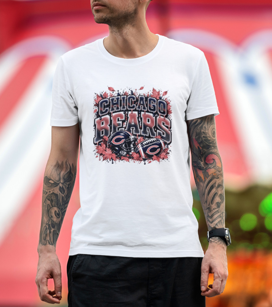 Chicago Bears Football Helmet Autumn Leaves Halloween 2026 T-Shirt
