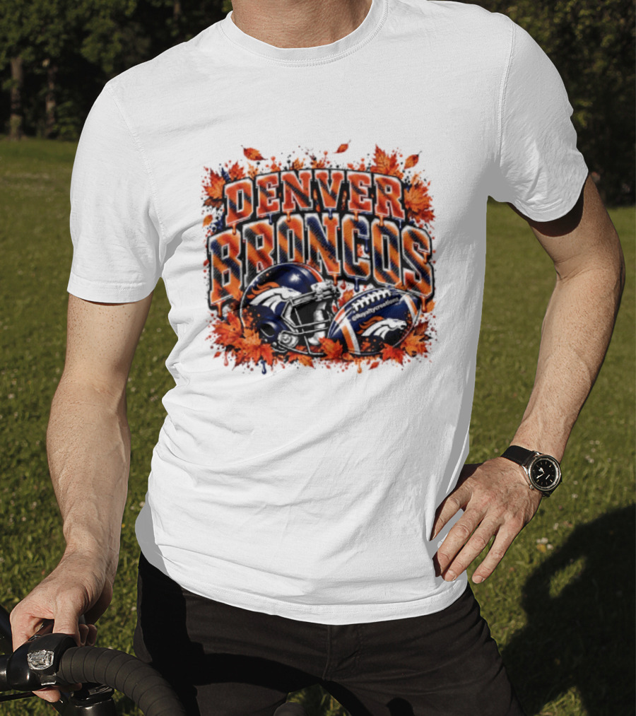Denver Broncos Football Helmet Autumn Leaves Halloween 2026 T-Shirt