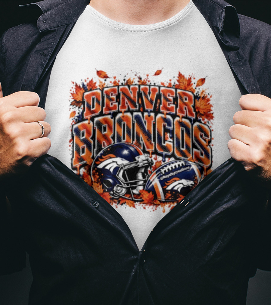 Denver Broncos Football Helmet Autumn Leaves Halloween 2026 T-Shirt