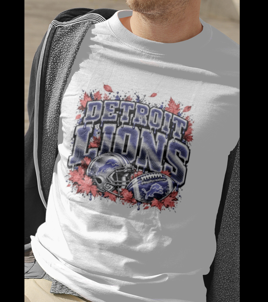 Detroit Lions Football Helmet Autumn Leaves Halloween 2026 T-Shirt