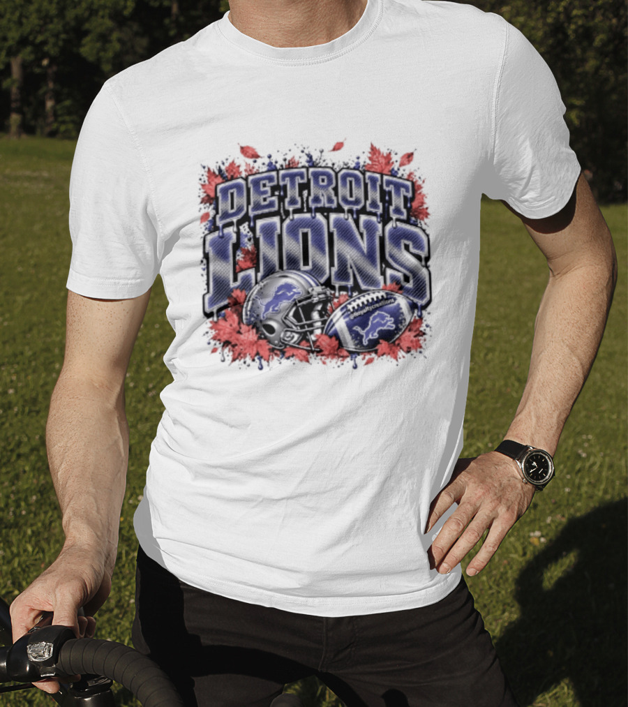 Detroit Lions Football Helmet Autumn Leaves Halloween 2026 T-Shirt
