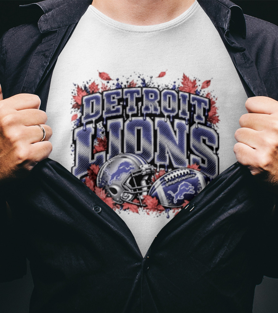 Detroit Lions Football Helmet Autumn Leaves Halloween 2026 T-Shirt