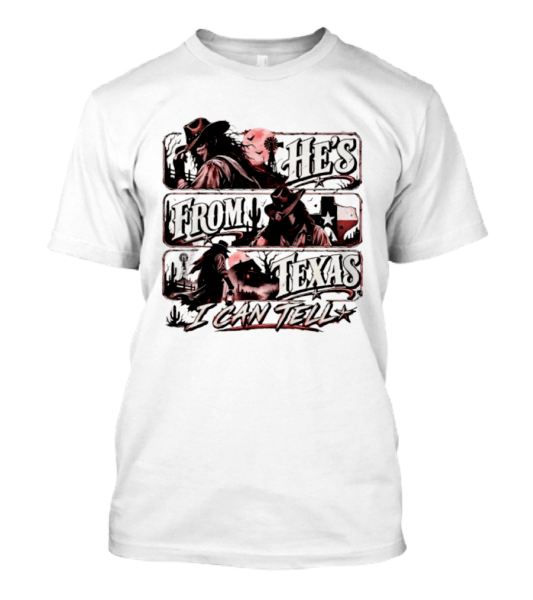He's From Texas I Can Tell Cowboy Western With Cactus And Lone Star T-Shirt