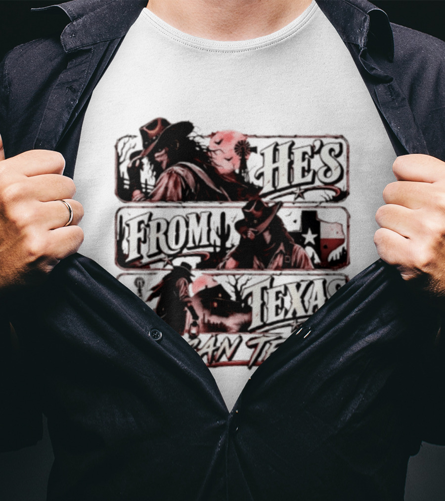 He's From Texas I Can Tell Cowboy Western With Cactus And Lone Star T-Shirt