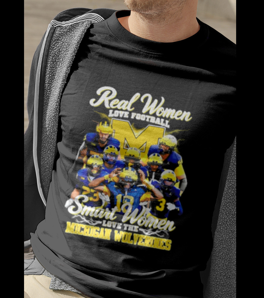 Real Women Love Football Smart Women Love Michigan Wolverines NCAA Football T-Shirt