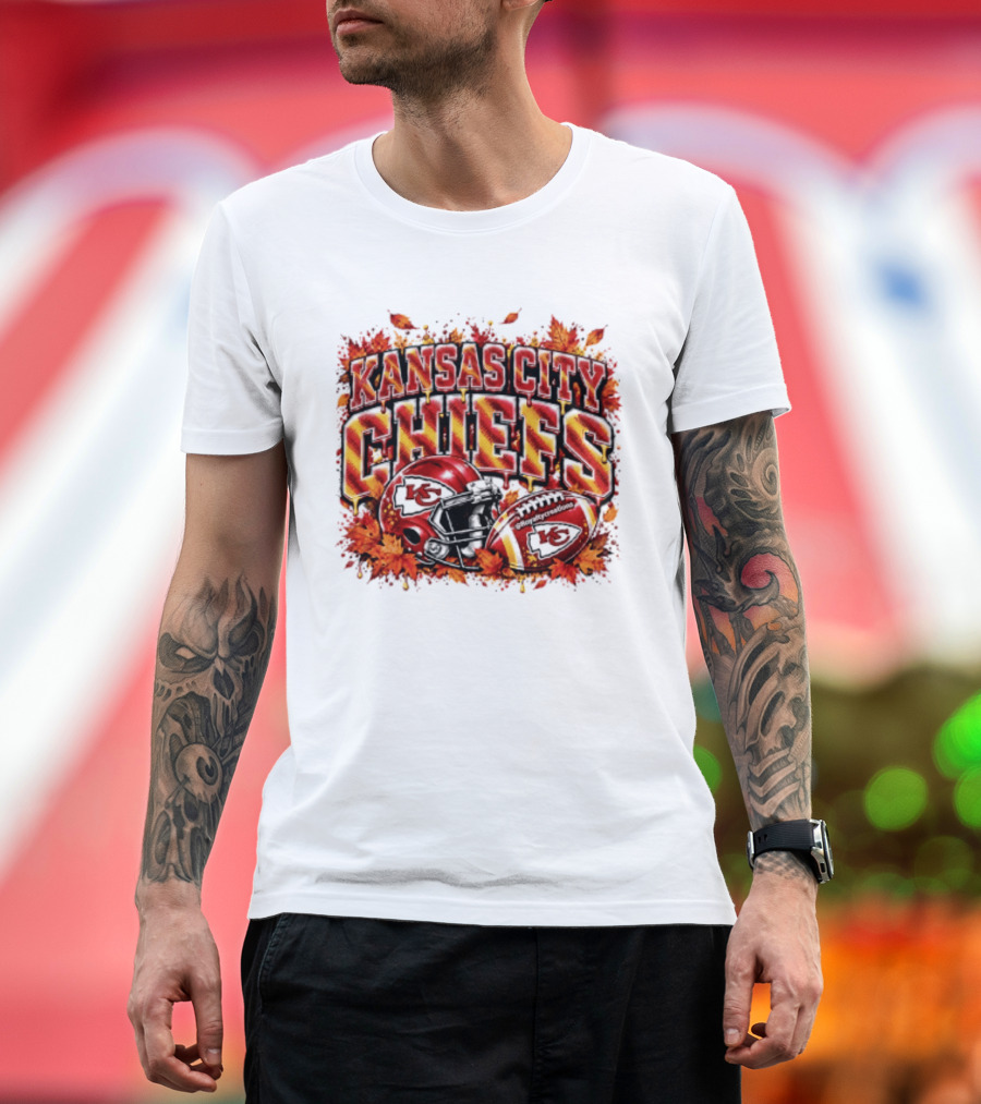 Kansas City Chiefs Football Helmet Autumn Leaves 2026 T-Shirt