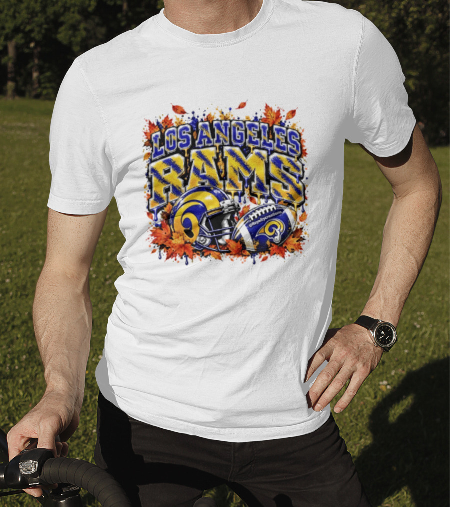 Los Angeles Rams Helmet Autumn Leaves Halloween 2026 T-Shirt