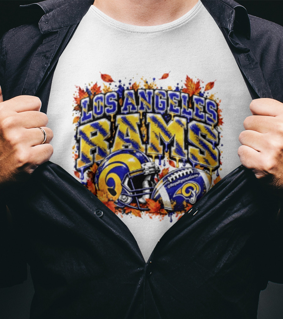 Los Angeles Rams Helmet Autumn Leaves Halloween 2026 T-Shirt