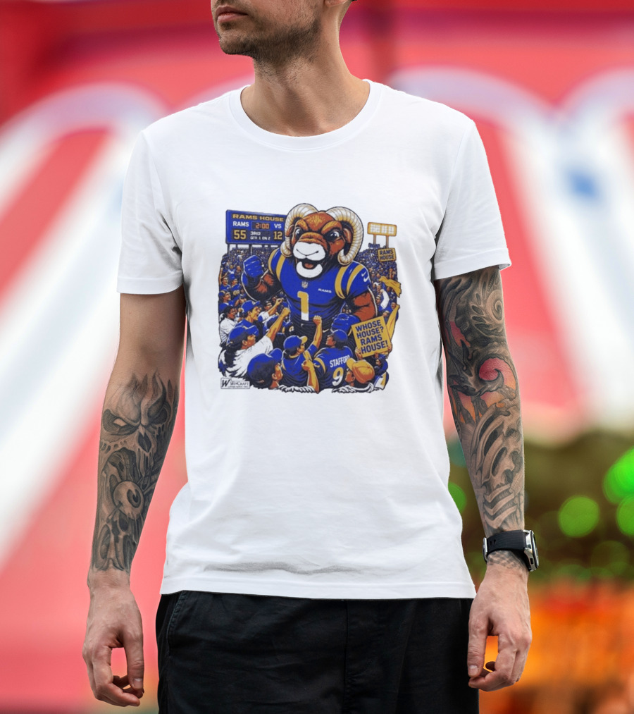 Rams House Rampage Cartoon Scoreboard Los Angeles Whose House T-Shirt