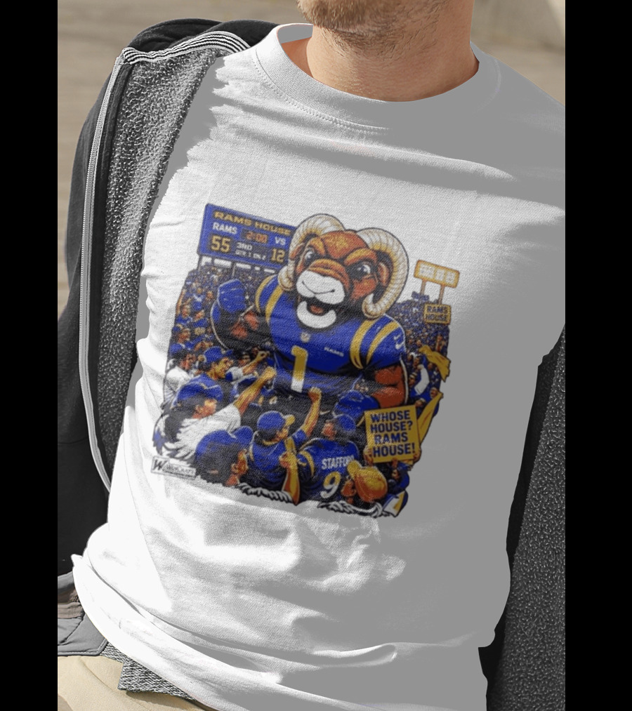 Rams House Rampage Cartoon Scoreboard Los Angeles Whose House T-Shirt