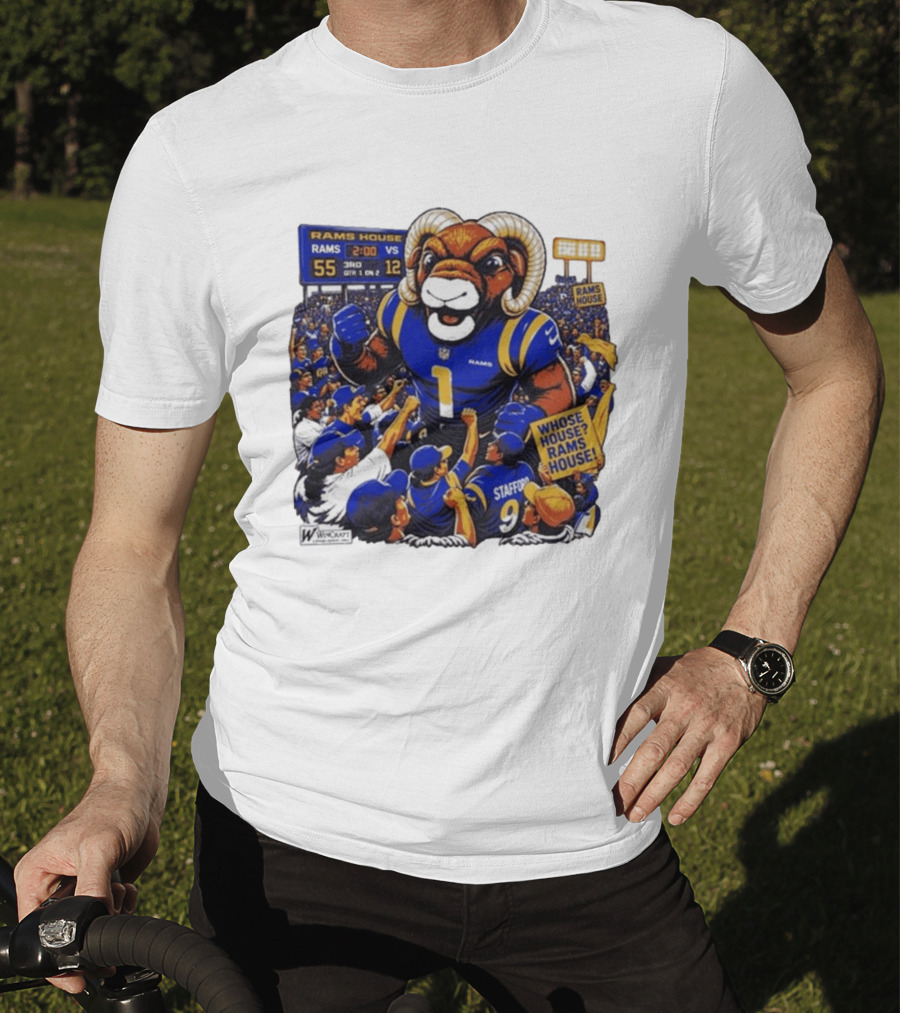Rams House Rampage Cartoon Scoreboard Los Angeles Whose House T-Shirt